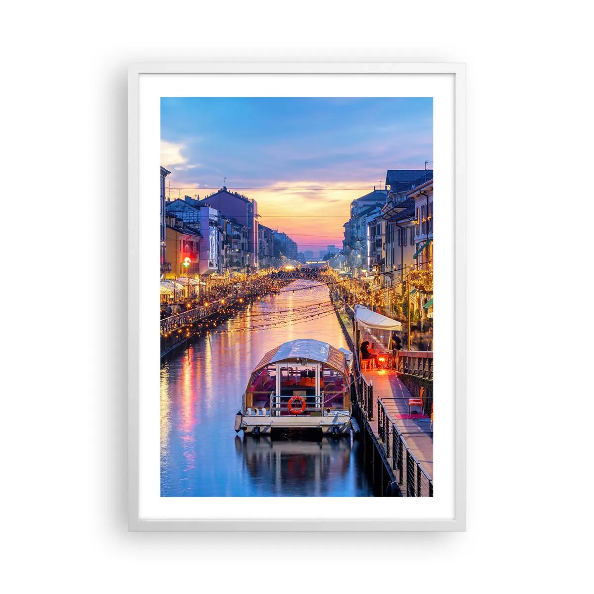 Affiche dans un cadre blanc - Poster - Soirée de lumière et de jeu - 50x70 cm