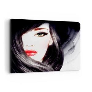 Impression sur toile - Image sur toile - Portrait d'une femme au regard expressif et aux lèvres rouges - 100x70cm - Aspect saphir - Décoration murale moderne pour le salon et la chambre ARTTOR