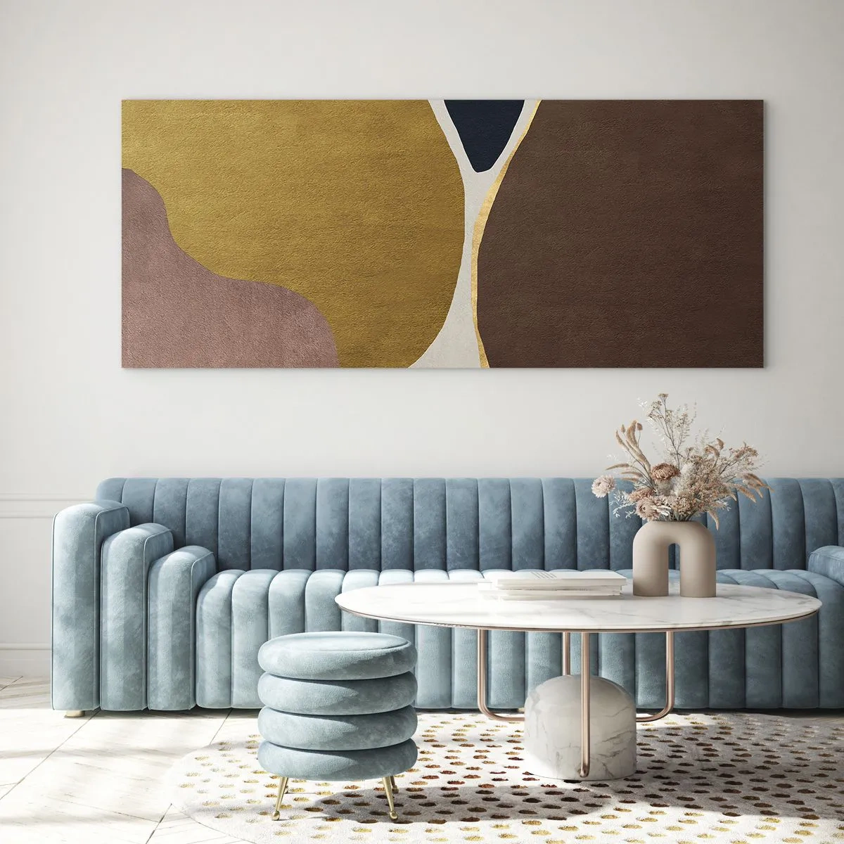 Impression sur verre - Image sur verre - Une composition abstraite avec des formes géométriques aux couleurs chaudes. - 120x50cm - L'abstraction – une place dans l'espace - Décoration murale moderne pour le salon et la chambre ARTTOR