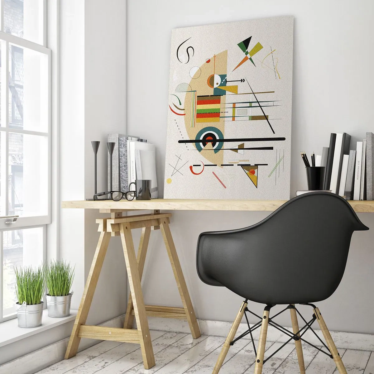 Impression sur verre - Image sur verre - Abstraction géométrique colorée sur fond clair - 50x70cm - Et le monde s’amuse - Décoration murale moderne pour le salon et la chambre ARTTOR