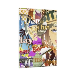 Impression sur verre - Image sur verre - Collage rétro coloré avec des affiches et des graphiques - 50x70cm - Souvenirs de vacances - Décoration murale moderne pour le salon et la chambre ARTTOR