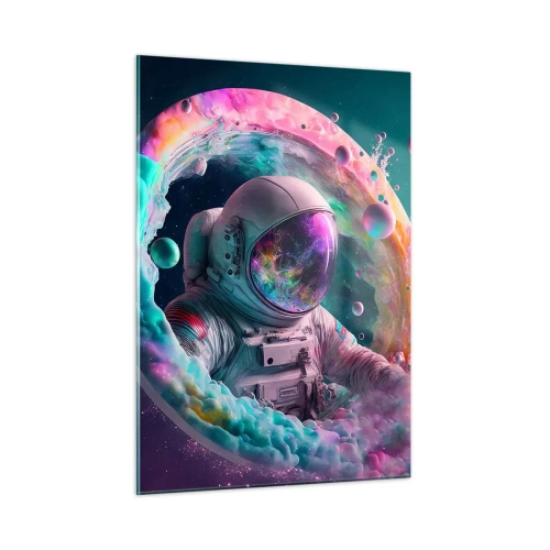 Impression sur verre - Image sur verre - Astronaute dans l'espace coloré - 50x70cm - porte des étoiles - Décoration murale moderne pour le salon et la chambre ARTTOR