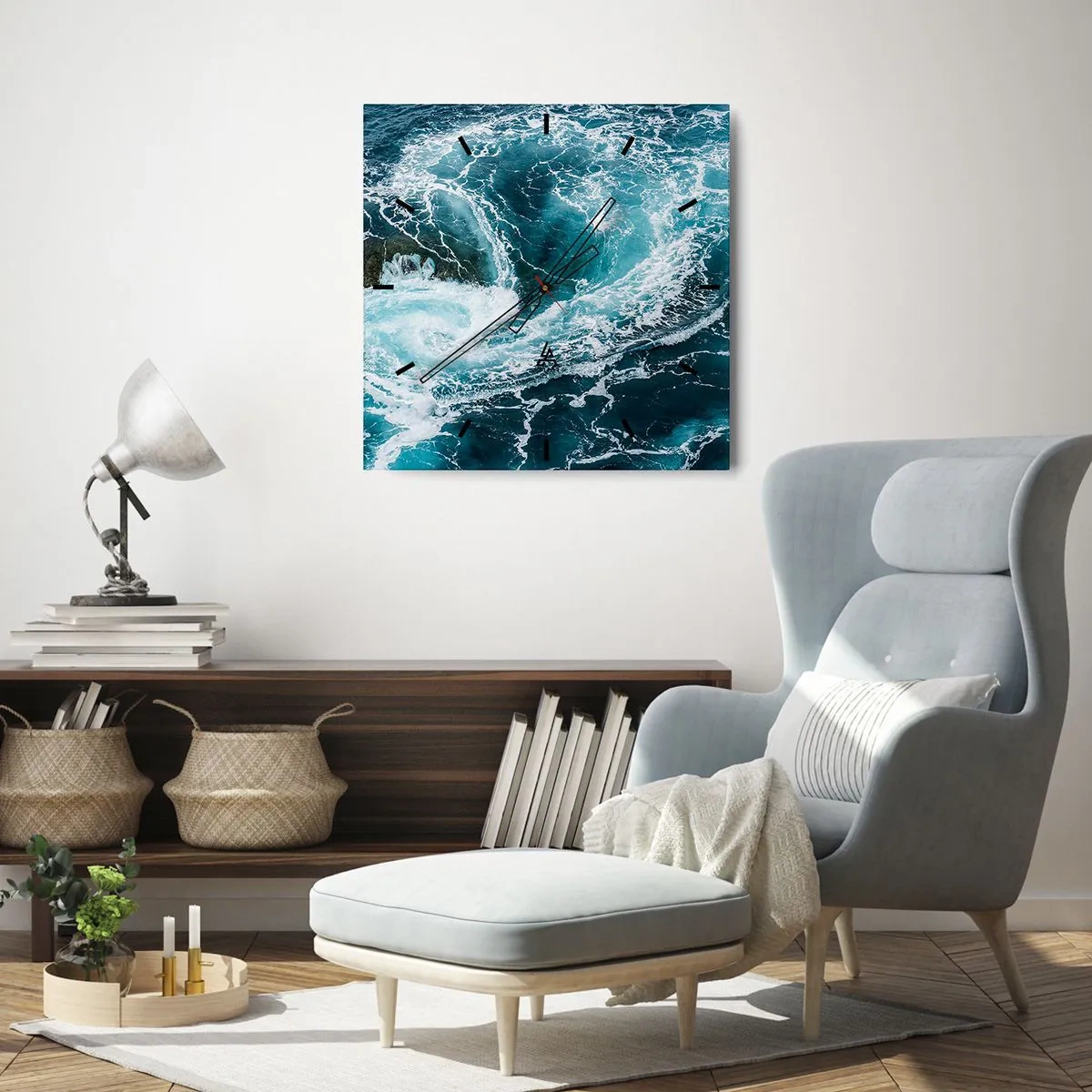 Horloge murale - Pendule murale - Tourbillon océanique dynamique - 30x30cm - La porte vers le centre de la Terre - Décoration murale moderne pour le salon et la chambre ARTTOR