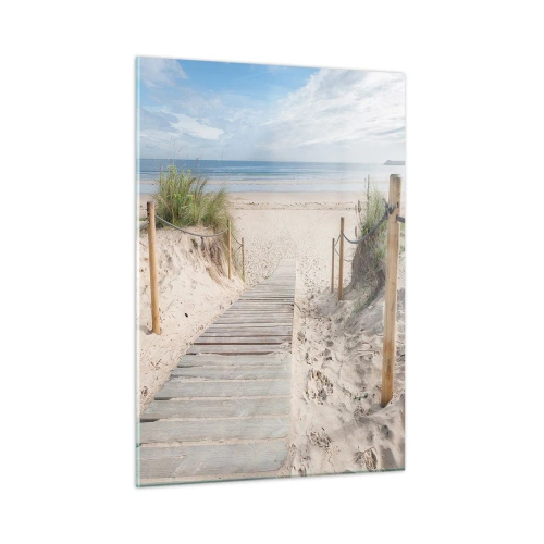 Impression sur verre - Image sur verre - Chemin vers la plage avec vue sur la mer - 50x70cm - A l'horizon - Décoration murale moderne pour le salon et la chambre ARTTOR