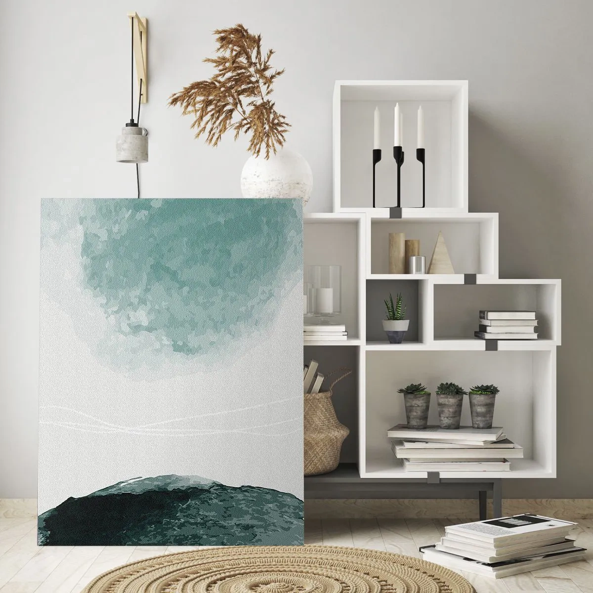 Impression sur verre - Image sur verre - Formes abstraites vertes sur un fond clair ressemblant à du brouillard - 50x70cm - Rencontre avec le brouillard - Décoration murale moderne pour le salon et la chambre ARTTOR