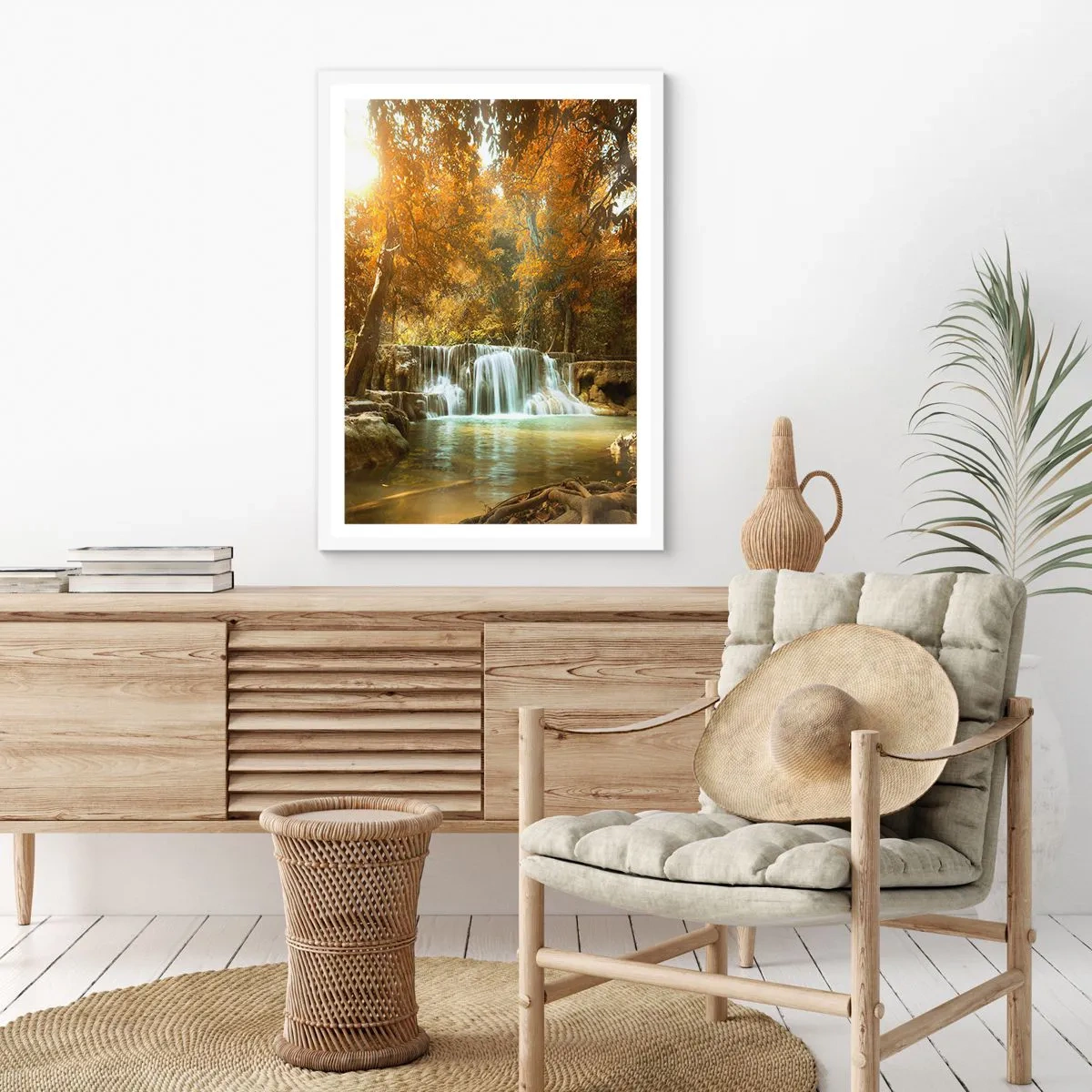 Affiche dans un cadre blanc - Poster - Cascade du parc - 30x40 cm