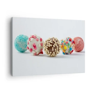 Impression sur toile - Image sur toile - Pralines colorées avec décorations sur fond blanc - 70x50cm - La vie peut être douce - Décoration murale moderne pour le salon et la chambre ARTTOR
