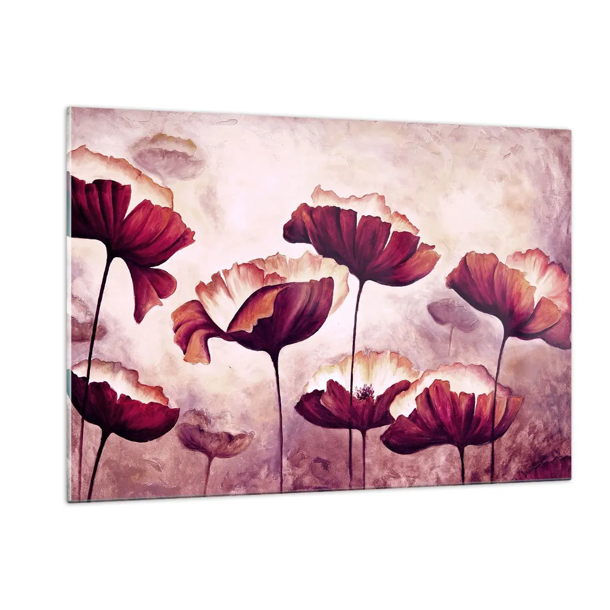 Impression sur verre - Image sur verre - Coquelicots rouges et blancs contre un ciel lumineux - 120x80cm - Pétale rouge et blanc - Décoration murale moderne pour le salon et la chambre ARTTOR