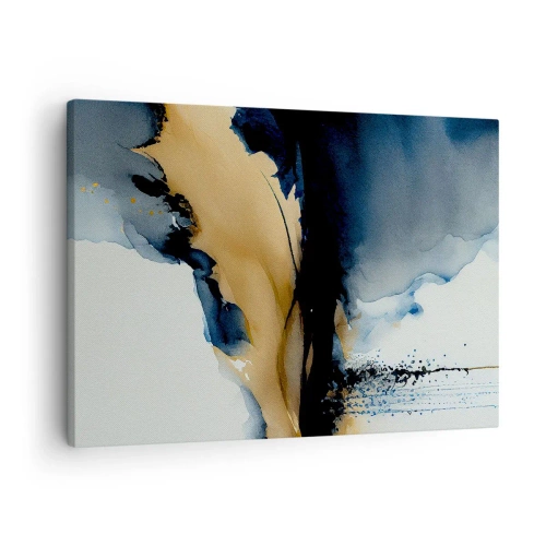 Impression sur toile - Image sur toile - Une composition abstraite dans les tons bleu marine et or - 70x50cm - Derrière le rideau - Décoration murale moderne pour le salon et la chambre ARTTOR