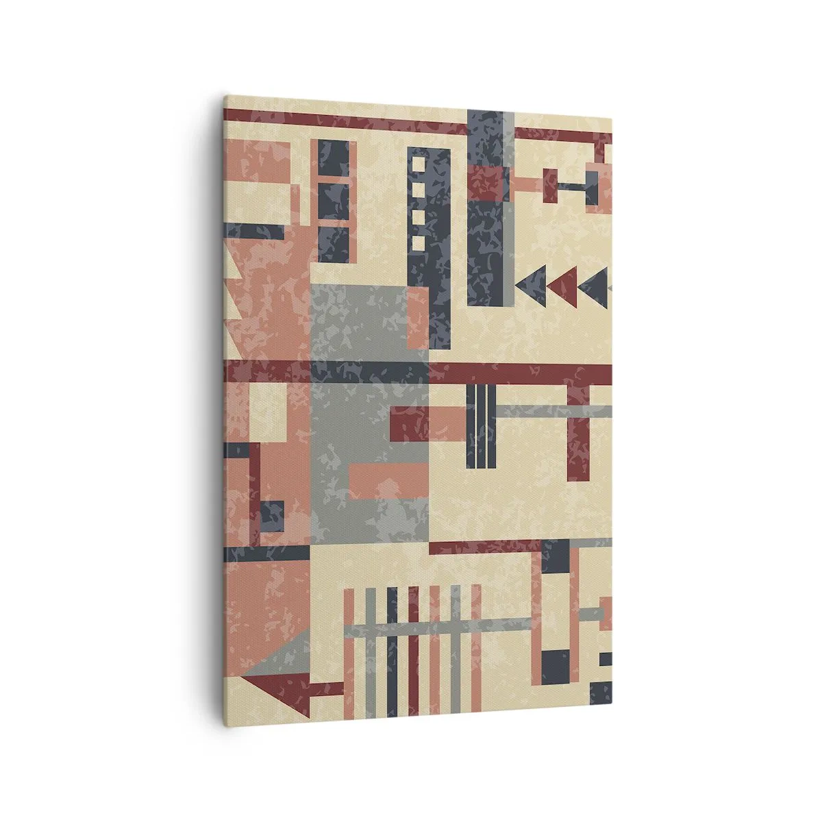 Impression sur toile - Image sur toile - Motif géométrique dans des tons pastel de beige, rouge et gris - 70x100cm - Une combinaison de verticaux et d'horizontaux - Décoration murale moderne pour le salon et la chambre ARTTOR