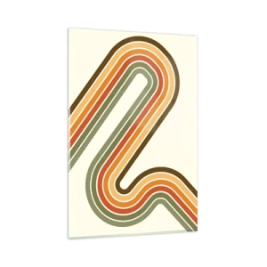 Impression sur verre - Image sur verre - Motif géométrique dans les tons de vert, orange et beige sur fond clair - 80x120cm - En zig zag vers le but - Décoration murale moderne pour le salon et la chambre ARTTOR