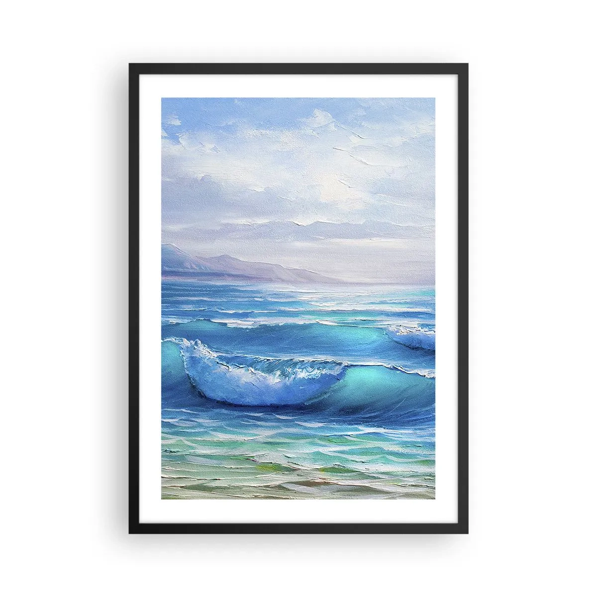 Affiche dans un cadre noir - Poster - Vagues de la mer contre le ciel bleu - 50x70cm - Il apporte un soulagement - Décoration murale moderne pour le salon et la chambre ARTTOR