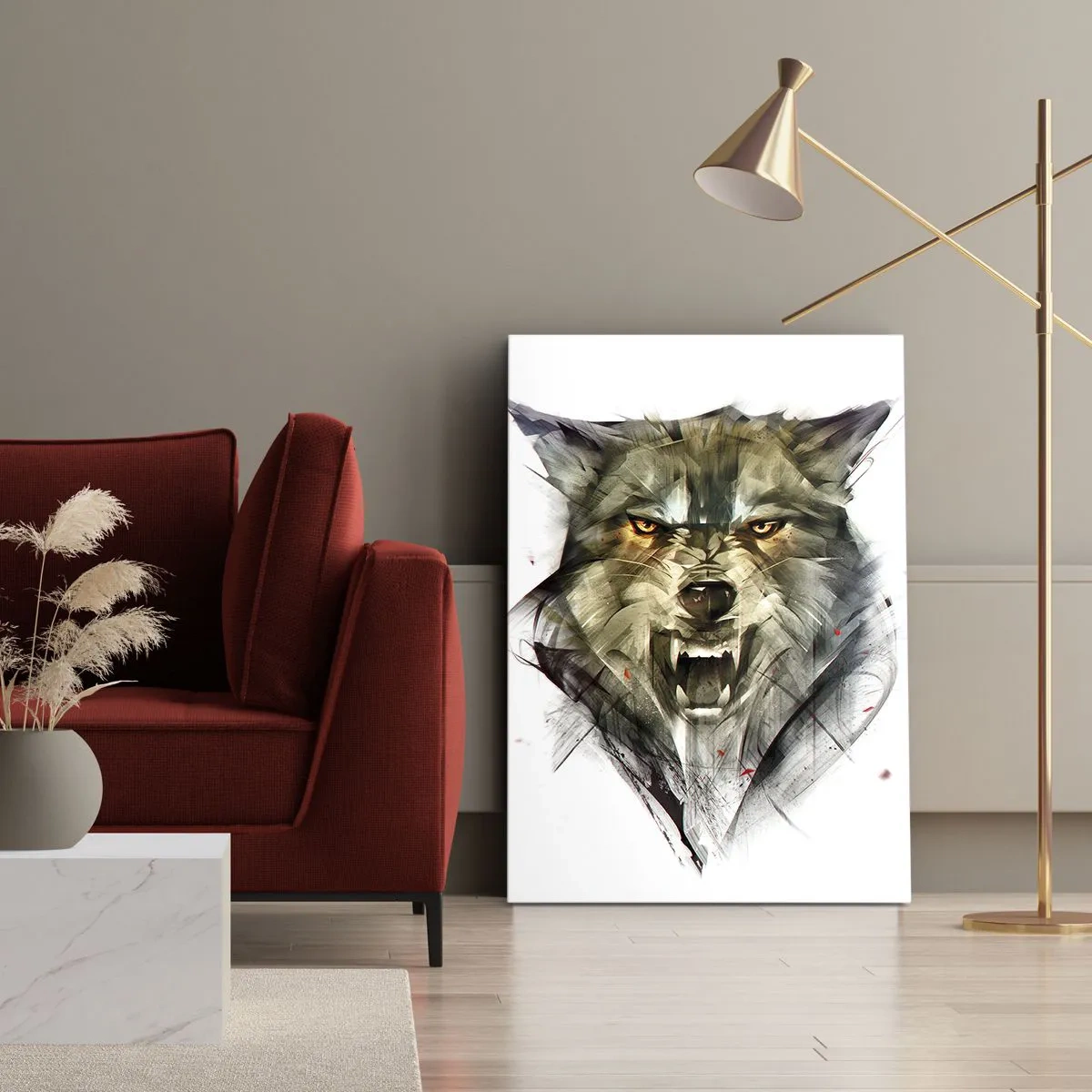 Impression sur toile - Image sur toile - Un loup dangereux sous une forme dynamique et artistique - 80x120cm - Pas un pas ! - Décoration murale moderne pour le salon et la chambre ARTTOR