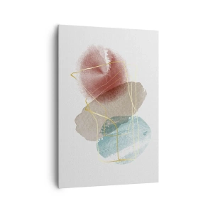 Impression sur toile - Image sur toile - Formes abstraites aux couleurs délicates et aux lignes dorées - 70x100cm - Coraux de l'espace - Décoration murale moderne pour le salon et la chambre ARTTOR