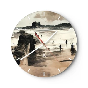 Horloge murale - Pendule murale - Personnages marchant sur la plage avec des falaises en arrière-plan - 30x30cm - Invoqué - Décoration murale moderne pour le salon, la cuisine et la chambre ARTTOR