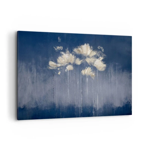 Impression sur toile - Image sur toile - Fleurs délicates sur fond bleu - 120x80cm - Comme des pétales au vent - Décoration murale moderne pour le salon et la chambre ARTTOR