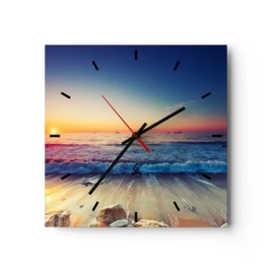 Horloge murale - Pendule murale - Coucher de soleil sur une mer calme avec des vagues - 30x30cm - Mais quel horizon ? - Décoration murale moderne pour le salon et la chambre ARTTOR