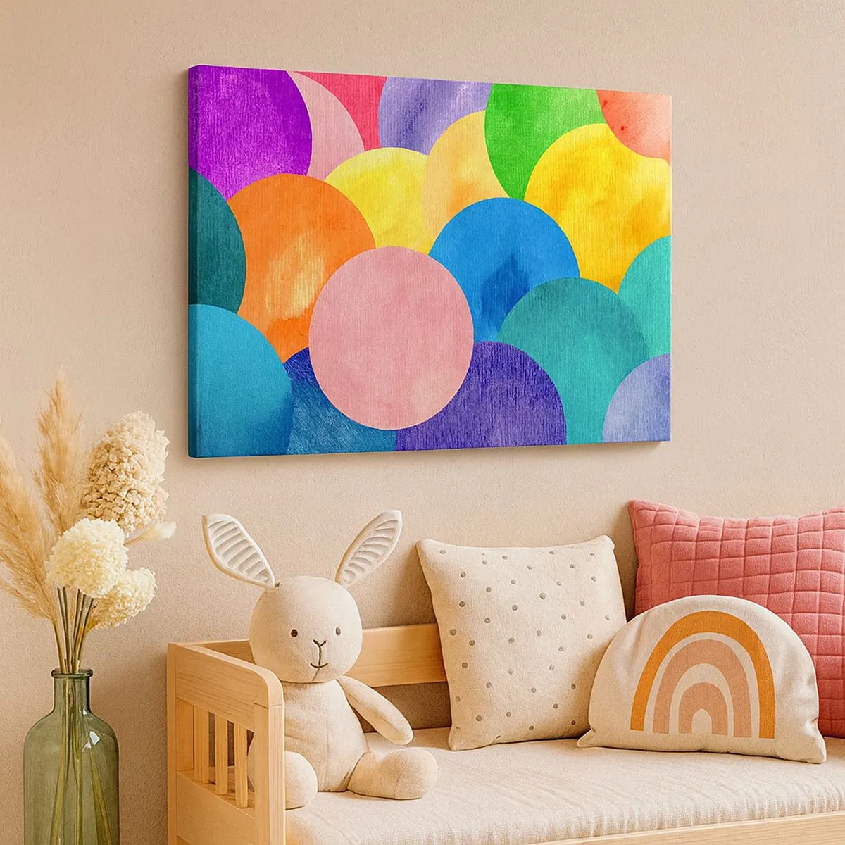 Impression sur toile - Image sur toile - Cercles colorés de style aquarelle - 70x50cm - La plénitude primitive de la vie - Décoration murale moderne pour le salon et la chambre ARTTOR