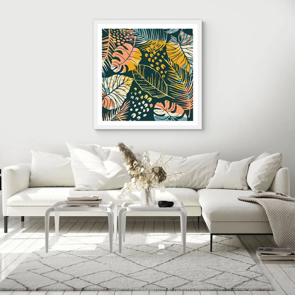 Affiche dans un cadre blanc - Poster - Fantaisie feuillue - 60x60 cm