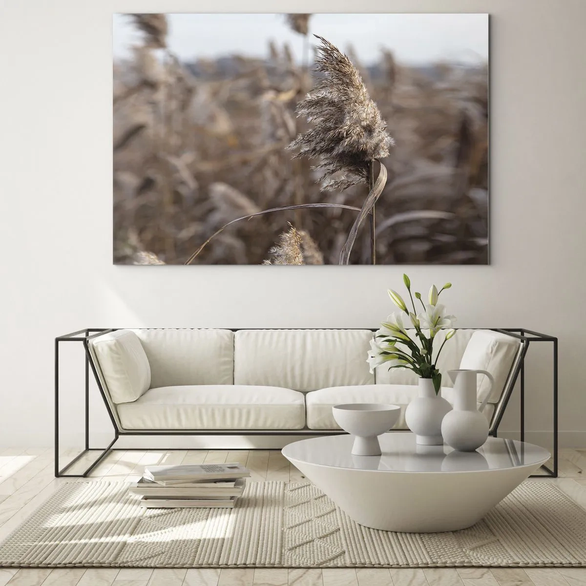 Impression sur verre - Image sur verre - Gros plan sur l'herbe sèche se balançant dans le vent - 100x70cm - Il est temps de s'envoler avec le vent - Décoration murale moderne pour le salon et la chambre ARTTOR