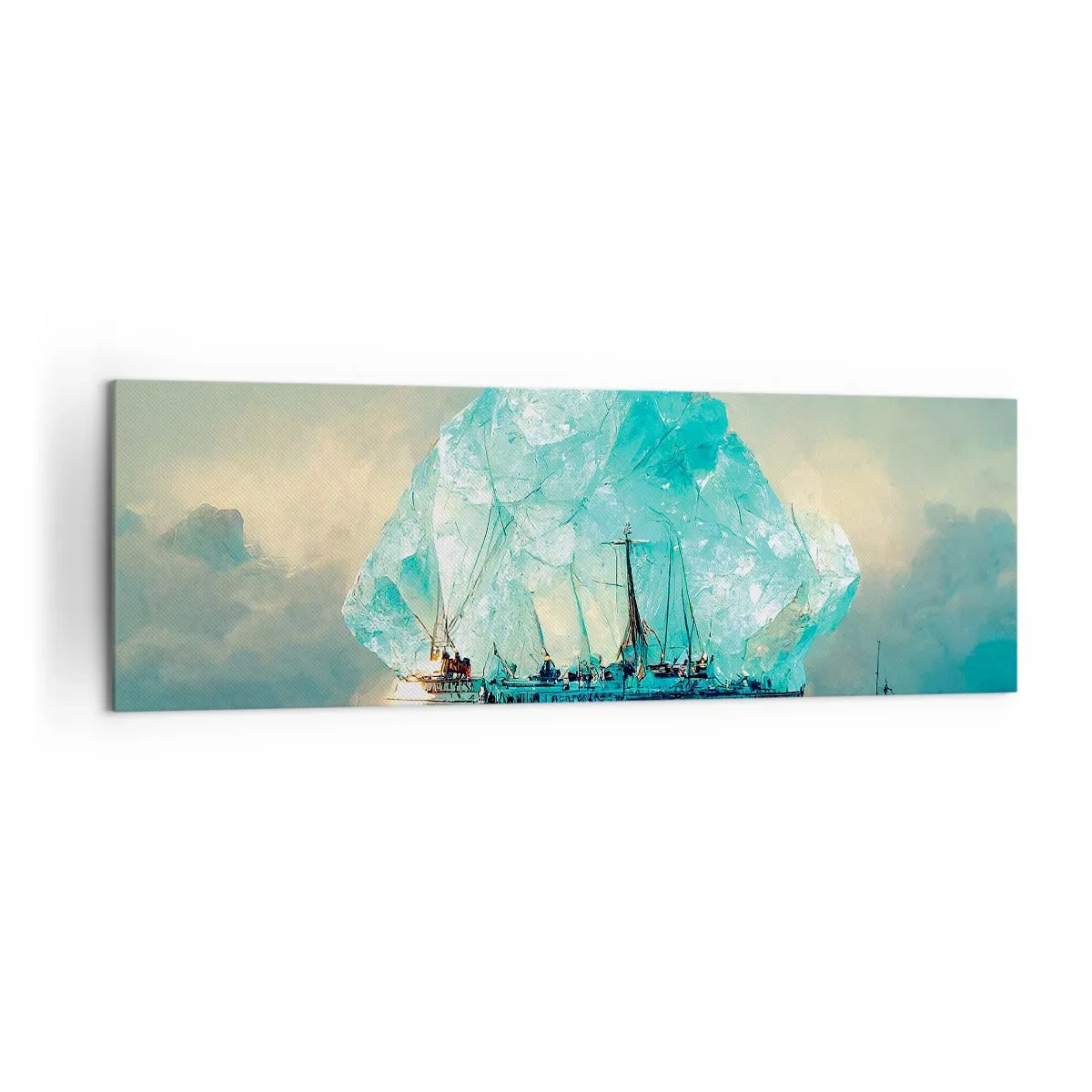Impression sur toile - Image sur toile - Un navire avec un iceberg majestueux en arrière-plan - 160x50cm - Diamant arctique - Décoration murale moderne pour le salon et la chambre ARTTOR