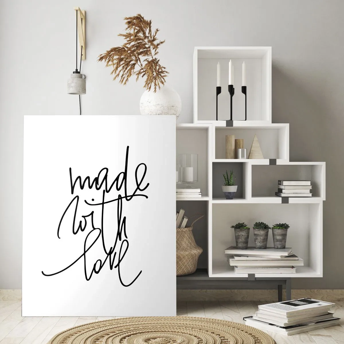 Impression sur verre - Image sur verre - Inscription noire « Made with love » sur fond blanc - 70x100cm - La meilleure marque - Décoration murale moderne pour le salon et la chambre ARTTOR