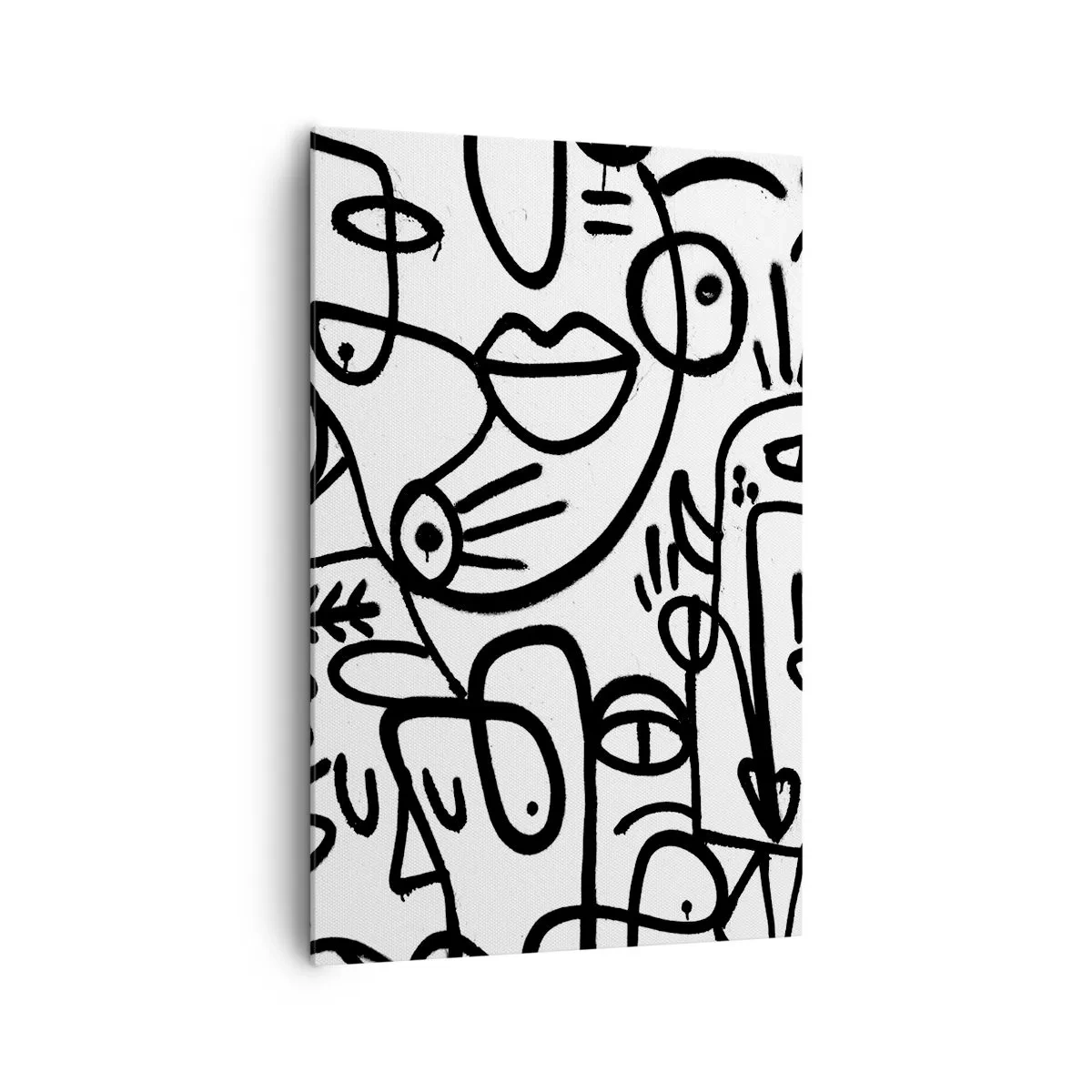 Impression sur toile - Image sur toile - Dessins abstraits en noir et blanc avec des motifs faciaux - 80x120cm - Visages et mirages - Décoration murale moderne pour le salon et la chambre ARTTOR