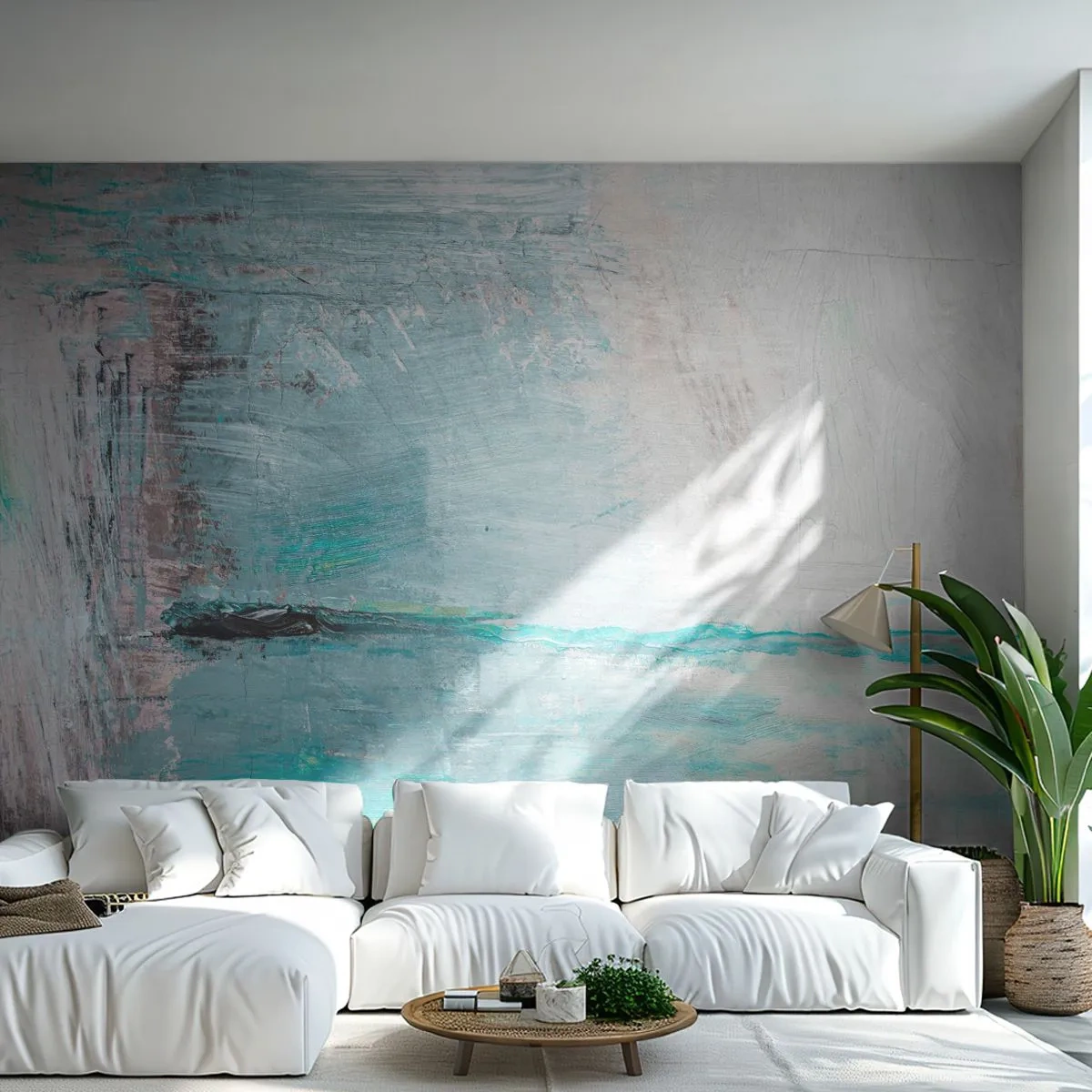 Papier Peint Photo Premium Sand - Paysage abstrait dans les tons de bleu et de gris - 100x70cm - Horizontalement en bleu - Décoration murale moderne pour le salon et la chambre ARTTOR