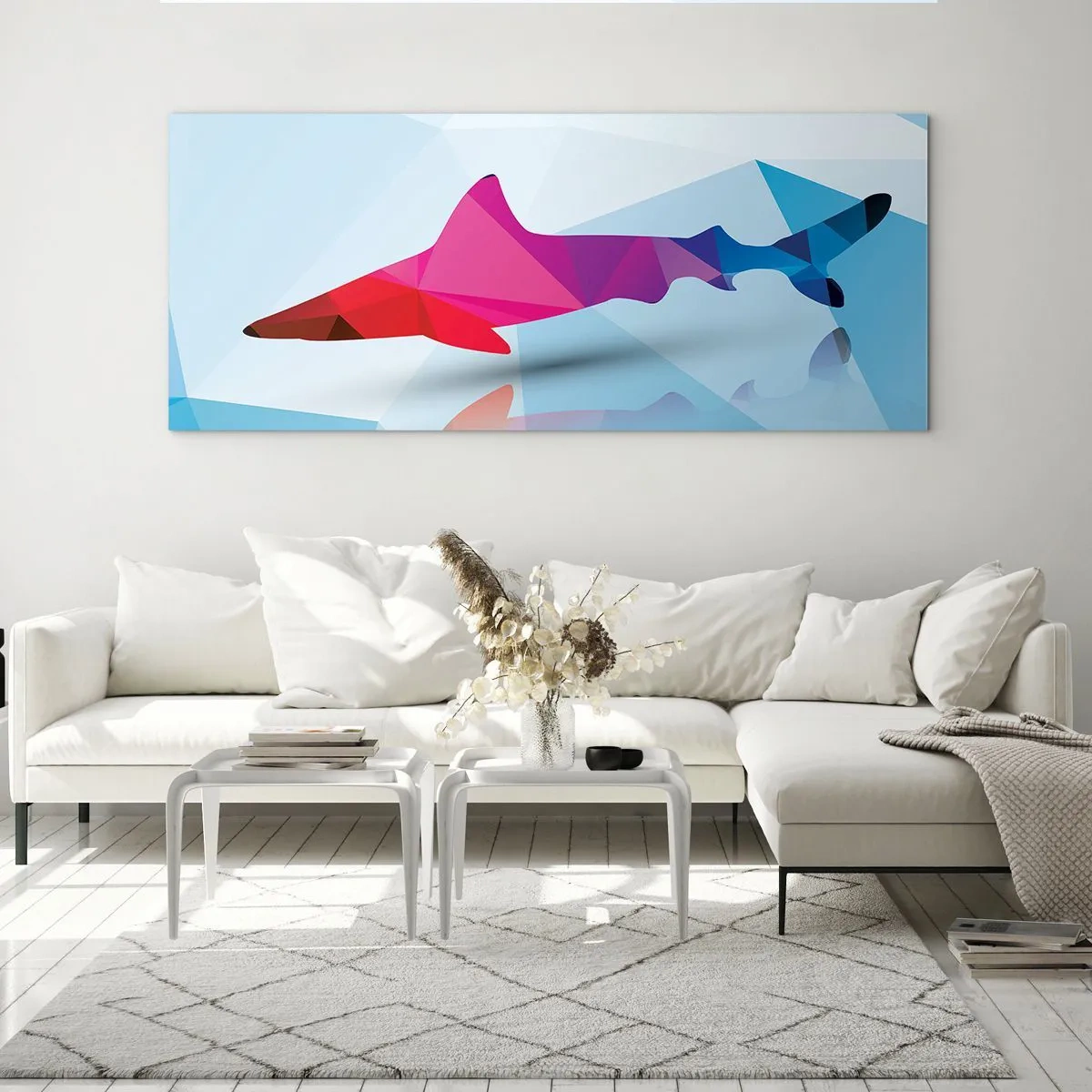 Impression sur verre - Image sur verre - Un requin dans un espace de cristal - 100x40 cm