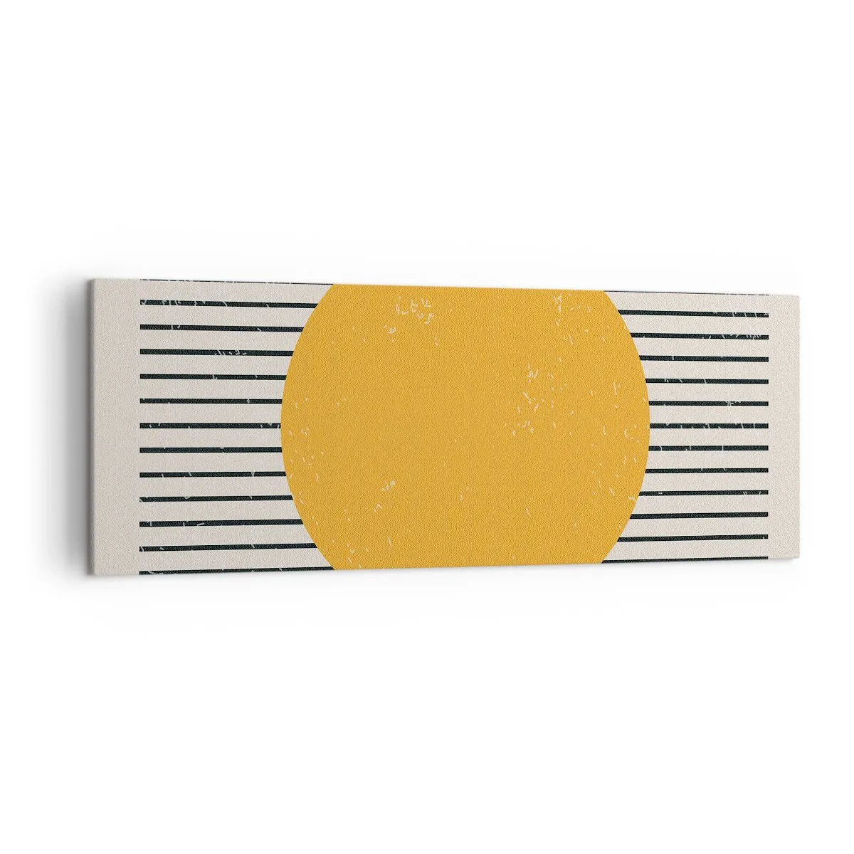 Impression sur toile - Image sur toile - Un cercle jaune sur un fond de lignes horizontales noires et blanches - 140x50cm - Le pouvoir de la simplicité - Décoration murale moderne pour le salon et la chambre ARTTOR