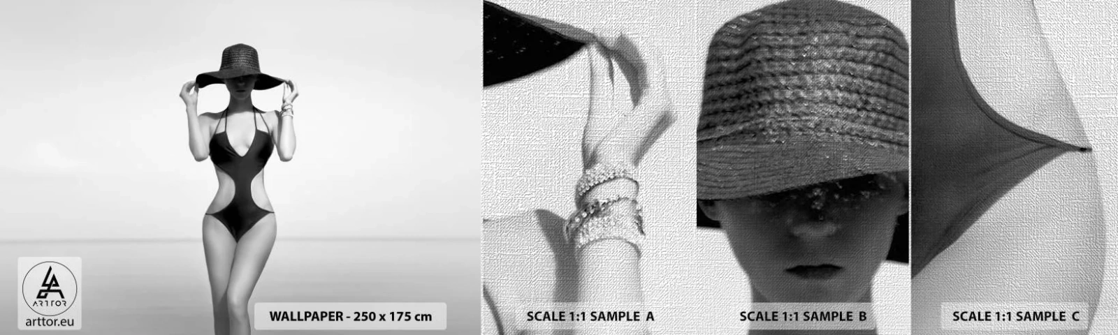 Échantillon de Papier Peint Premium Canvas - Mon prénom? Élégance - Femme, Plage, Mode - 100x30 cm