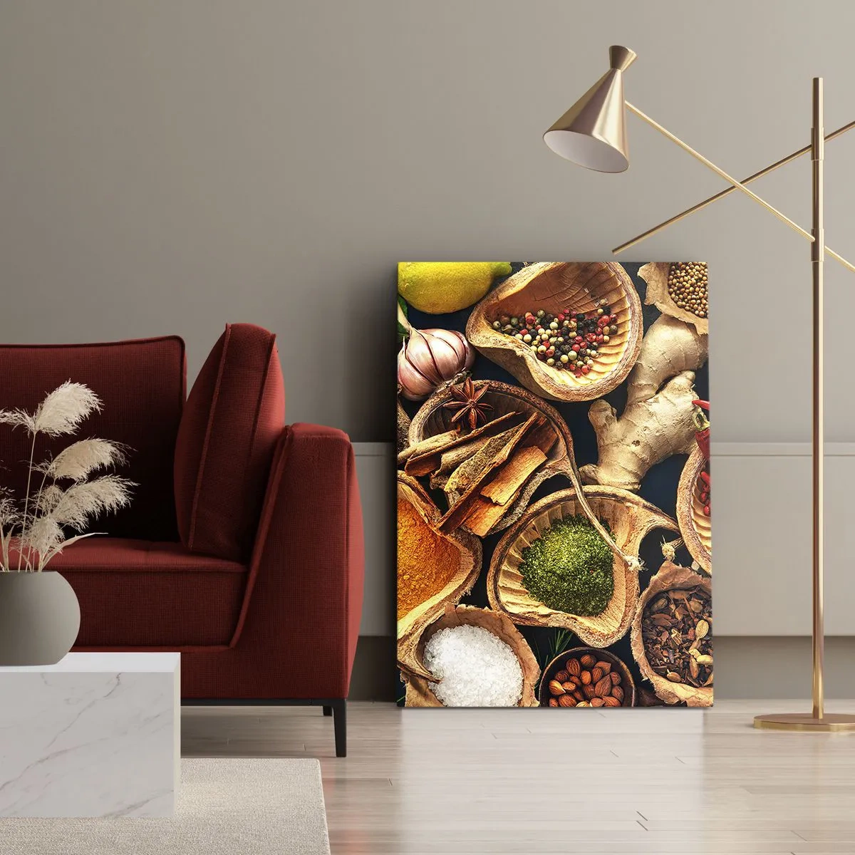 Impression sur toile - Image sur toile - Bols d'épices de différentes couleurs - 70x100cm - Prends ce que tu veux - Décoration murale moderne pour le salon et la chambre ARTTOR