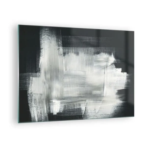 Impression sur verre - Image sur verre - Abstraction minimaliste en noir et blanc - 70x50cm - Tissé à la verticale et à l'horizontale - Décoration murale moderne pour le salon et la chambre ARTTOR