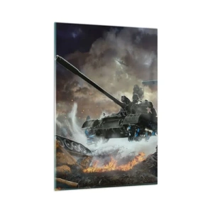 Impression sur verre - Image sur verre - Scène de bataille avec des chars et des avions en arrière-plan - 80x120cm - La bataille est terrible et belle - Décoration murale moderne pour le salon et la chambre ARTTOR
