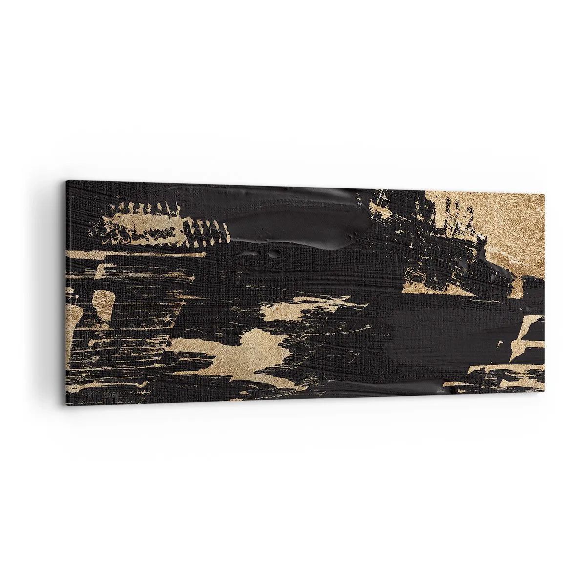 Impression sur toile - Image sur toile - Composition abstraite dans les tons de noir et d'or - 120x50cm - Empreinte du toucher - Décoration murale moderne pour le salon et la chambre ARTTOR