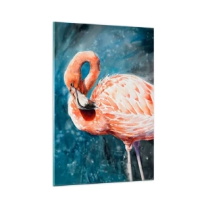 Impression sur verre - Image sur verre - Un flamant rose sur un fond bleu aquarelle - 70x100cm - Décoratif par nature - Décoration murale moderne pour le salon et la chambre ARTTOR