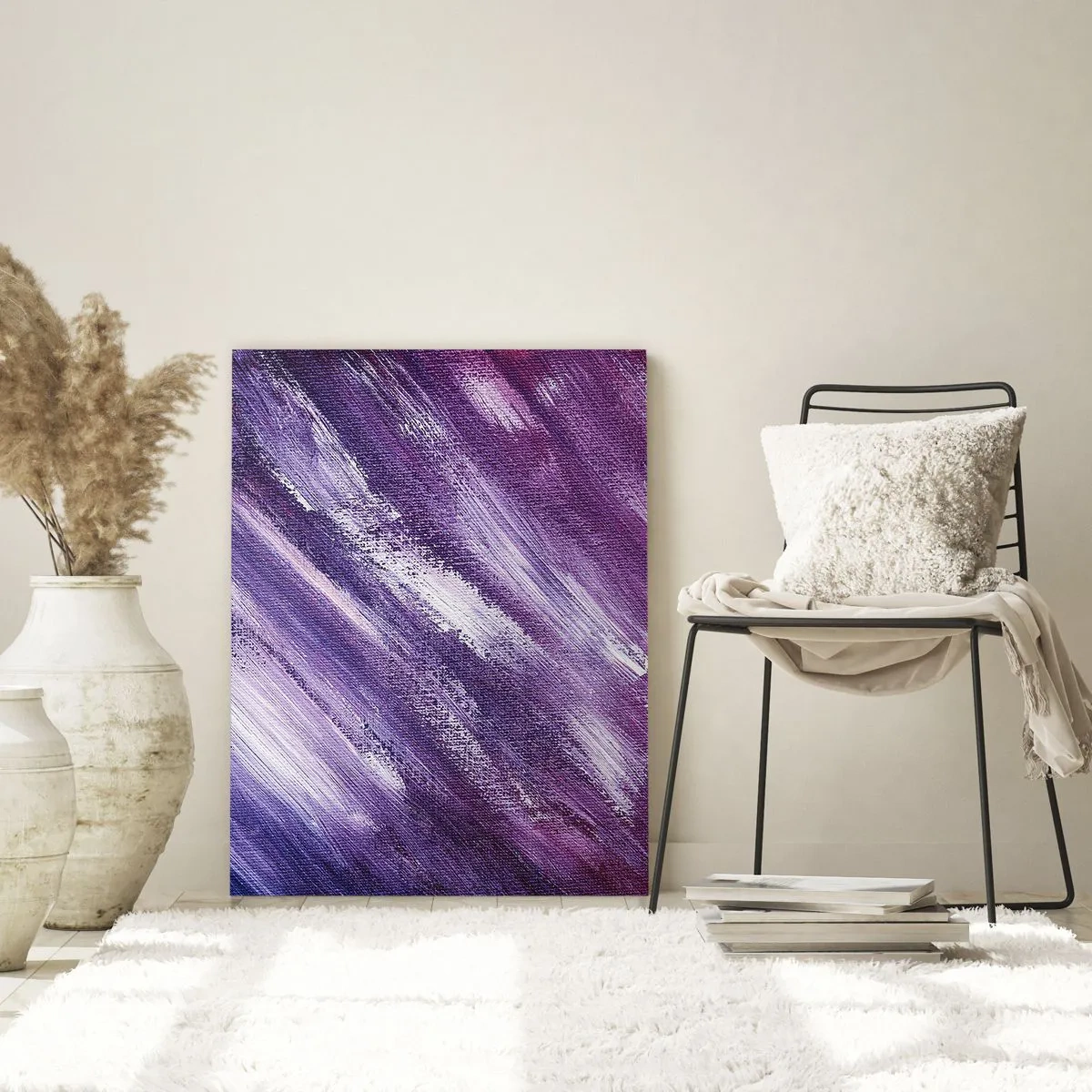 Impression sur verre - Image sur verre - Peinture abstraite dans les tons de violet et de blanc - 50x70cm - Quand le vent ensoleillé souffle - Décoration murale moderne pour le salon et la chambre ARTTOR