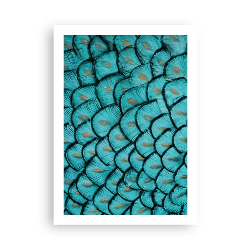 Affiche - Poster - Photographie macro de plumes turquoise avec un motif unique - 50x70cm - Le grand gala des plumes - Décoration murale moderne pour le salon et la chambre ARTTOR