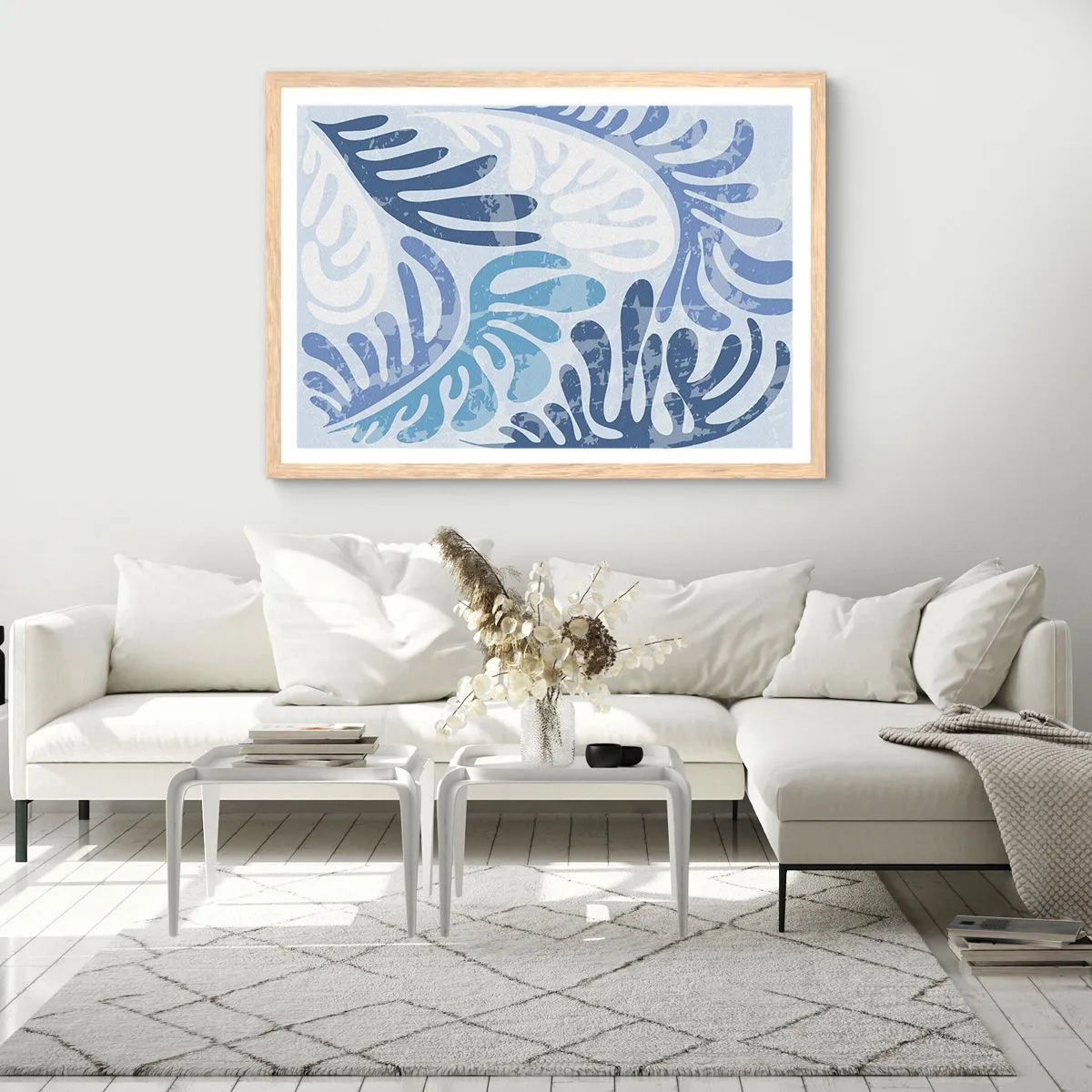 Affiche dans un chêne clair - Poster - Fougères bleues - 50x40 cm
