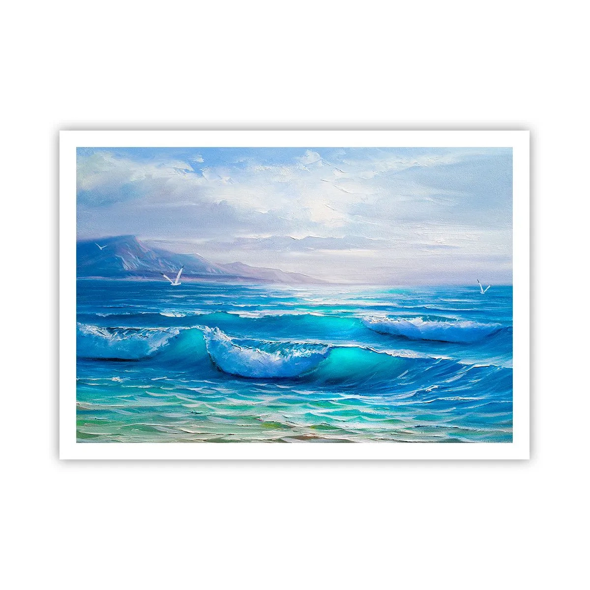 Affiche - Poster - Un paysage marin pittoresque avec des vagues et un ciel bleu - 100x70cm - Il apporte un soulagement - Décoration murale moderne pour le salon et la chambre ARTTOR