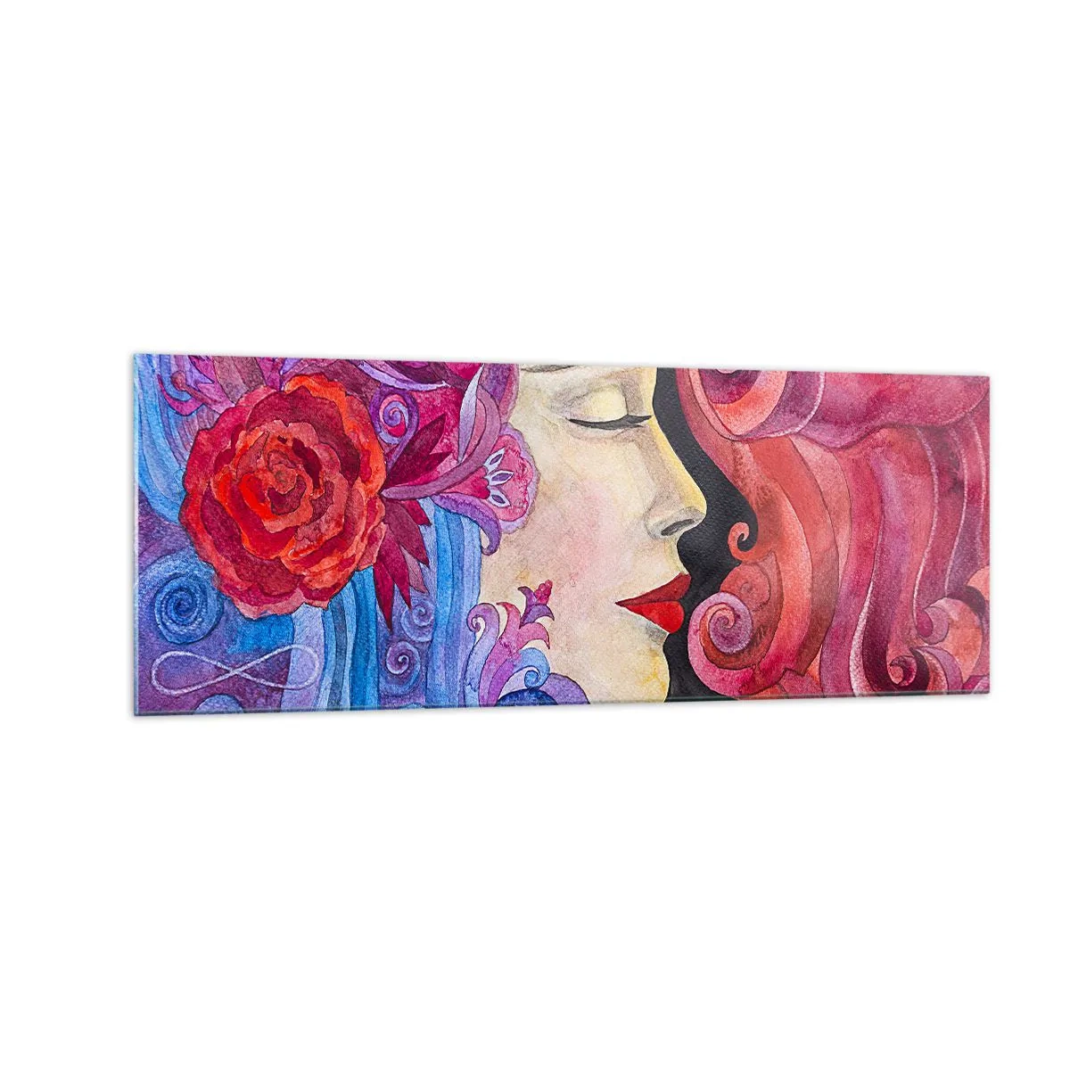 Impression sur verre - Image sur verre - Profil coloré d'une femme dans un style artistique - 140x50cm - L'Art Nouveau est toujours vivant - Décoration murale moderne pour le salon et la chambre ARTTOR