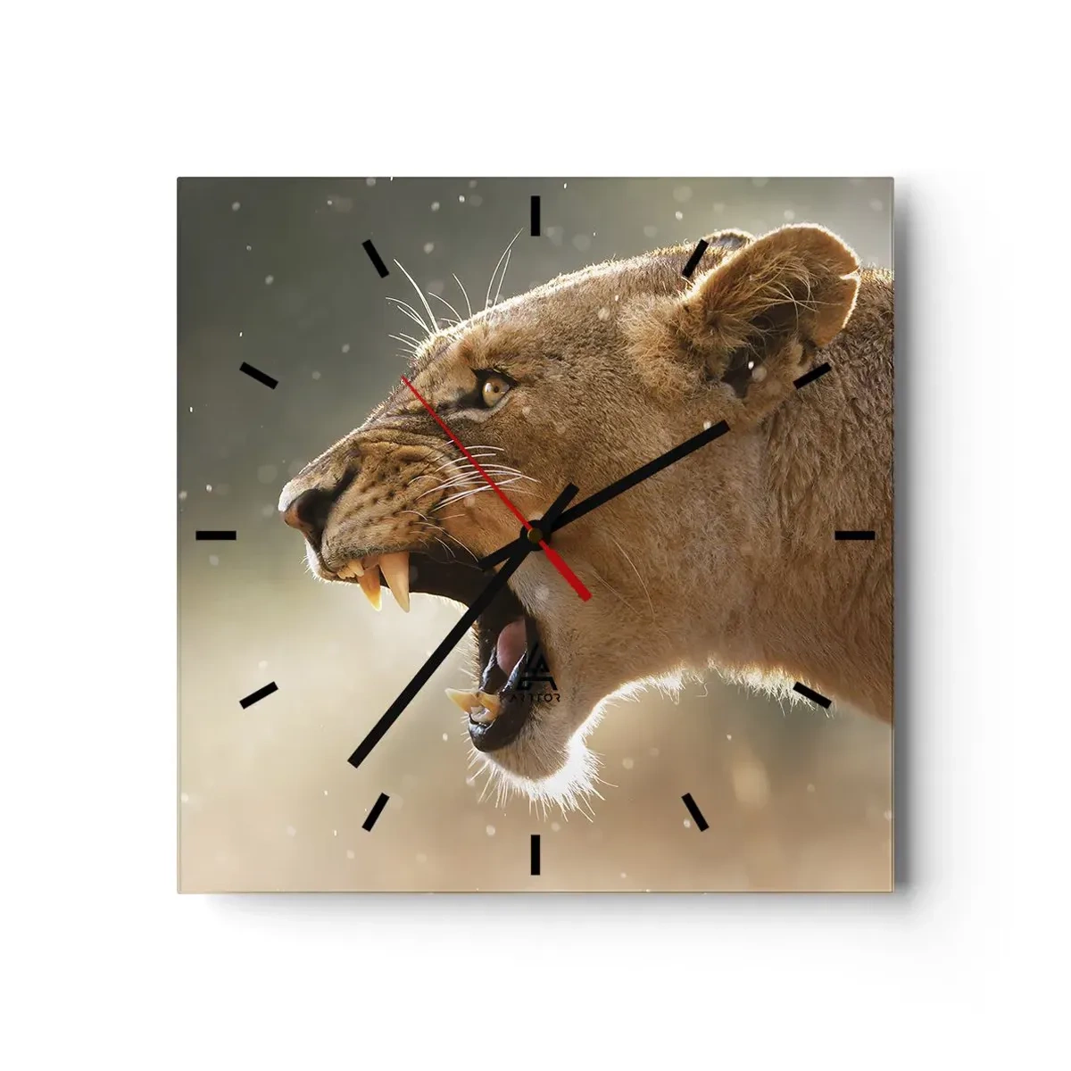 Horloge murale - Pendule murale - Portrait d'une lionne rugissante à la lumière naturelle - 30x30cm - Essayez  de ne pas écouter - Décoration murale moderne pour le salon et la chambre ARTTOR