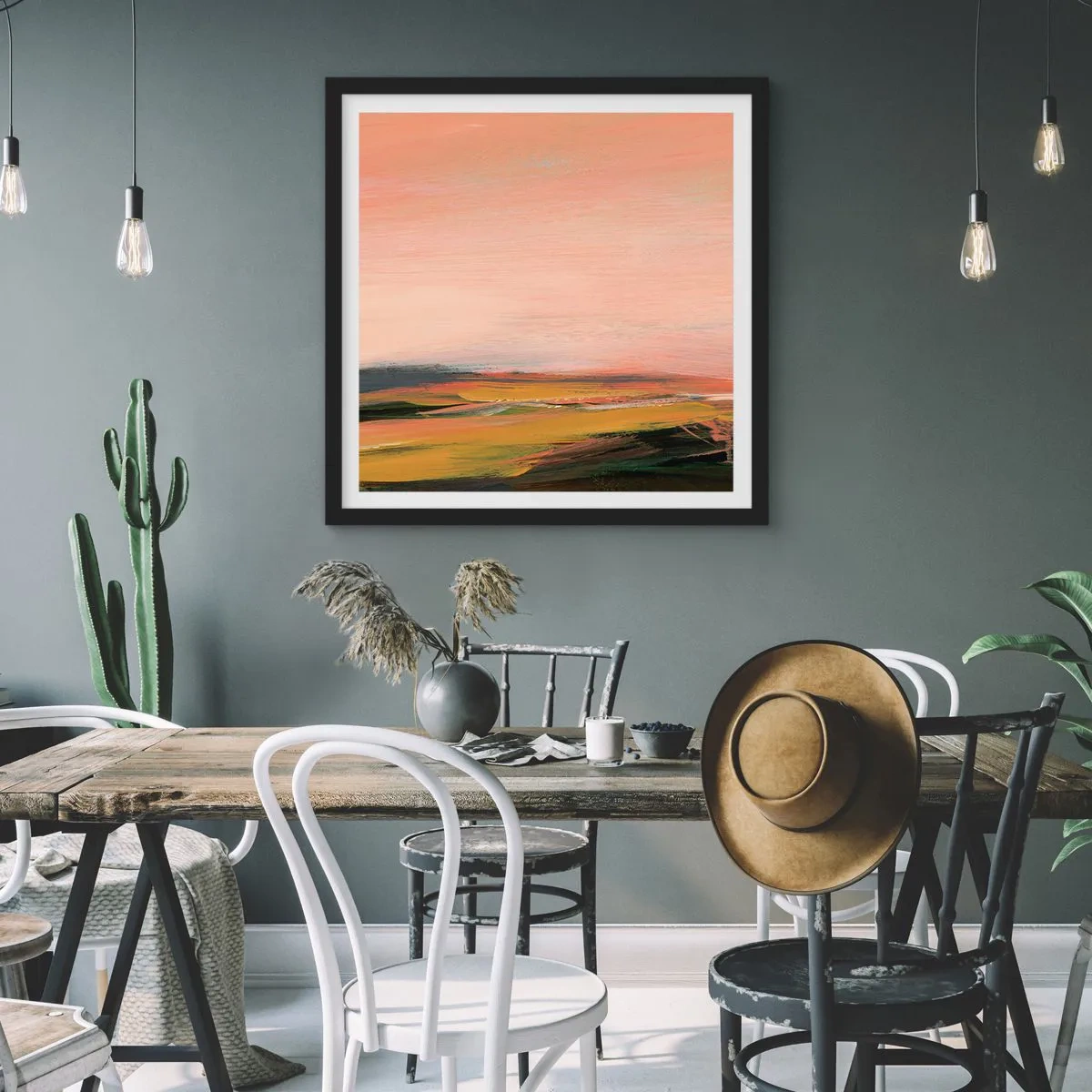 Affiche dans un cadre noir - Poster - Dans les tons de roses - 30x30 cm