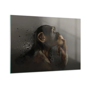 Impression sur verre - Image sur verre - Un singe pensif sur un fond sombre avec un effet d'éclaboussure - 100x70cm - Certainement un penseur - Décoration murale moderne pour le salon et la chambre ARTTOR