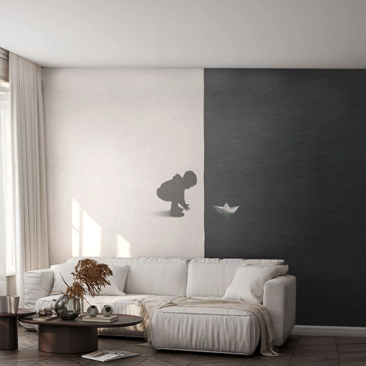 Papier Peint Photo Standard Eco - Grande expédition - Enfant, Noir et blanc, Eau - 350x256 cm