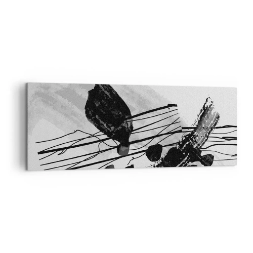 Impression sur toile - Image sur toile - Composition abstraite en noir et blanc avec des formes organiques - 140x50cm - Abstraction organique noir et blanc - Décoration murale moderne pour le salon et la chambre ARTTOR
