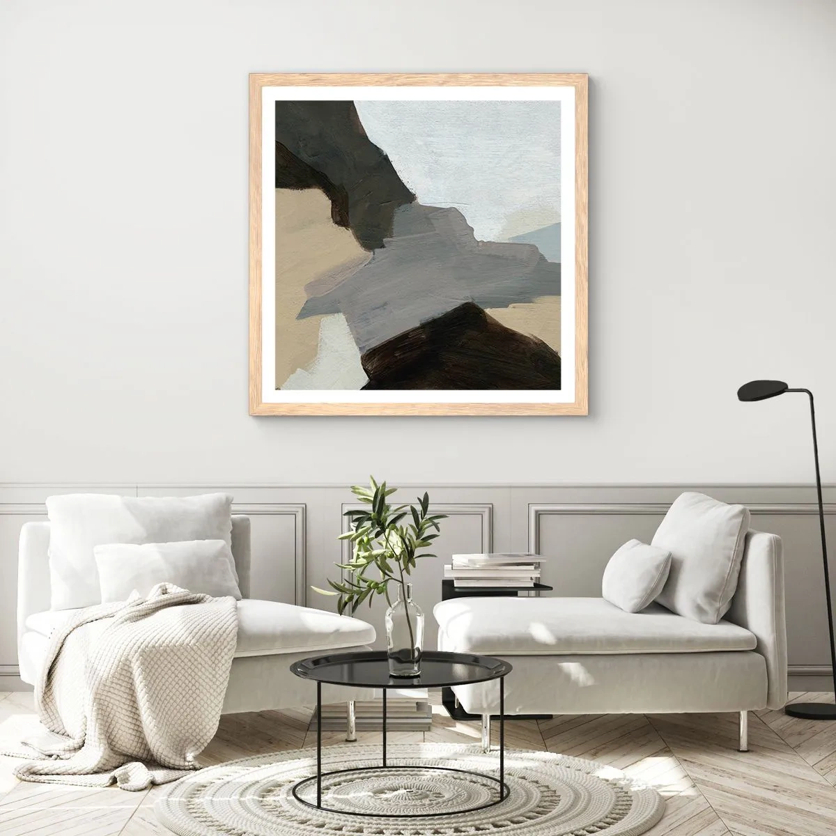 Affiche dans un chêne clair - Poster - Abstraction : le carrefour du gris - 40x40 cm