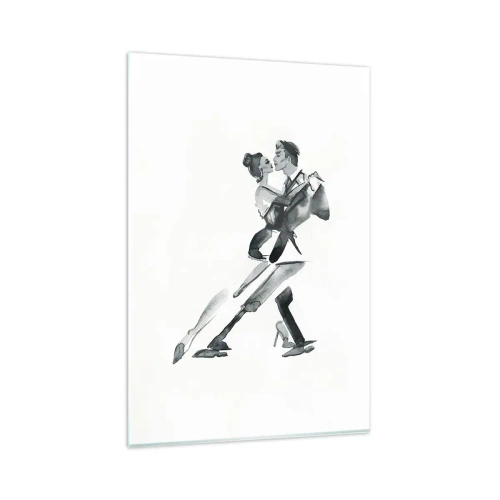 Impression sur verre - Image sur verre - Une illustration subtile d'un couple dansant dans un style monochrome. - 80x120cm - En un battement - Décoration murale moderne pour le salon et la chambre ARTTOR
