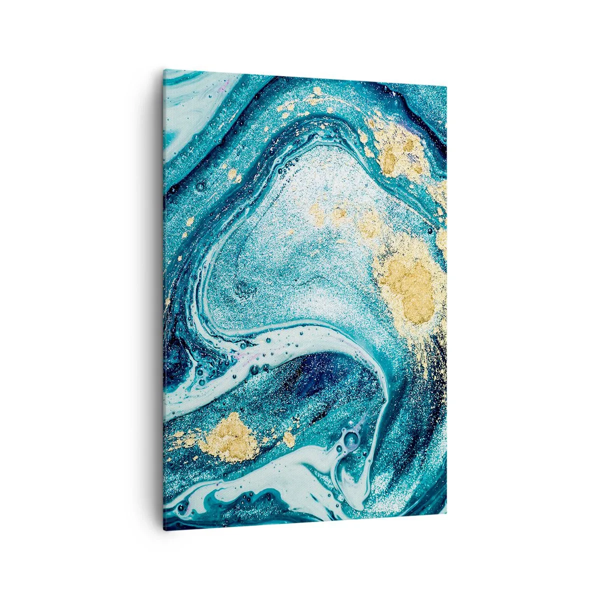 Impression sur toile - Image sur toile - Une composition abstraite de vagues et d'accents dorés - 70x100cm - Vortex bleu - Décoration murale moderne pour le salon et la chambre ARTTOR