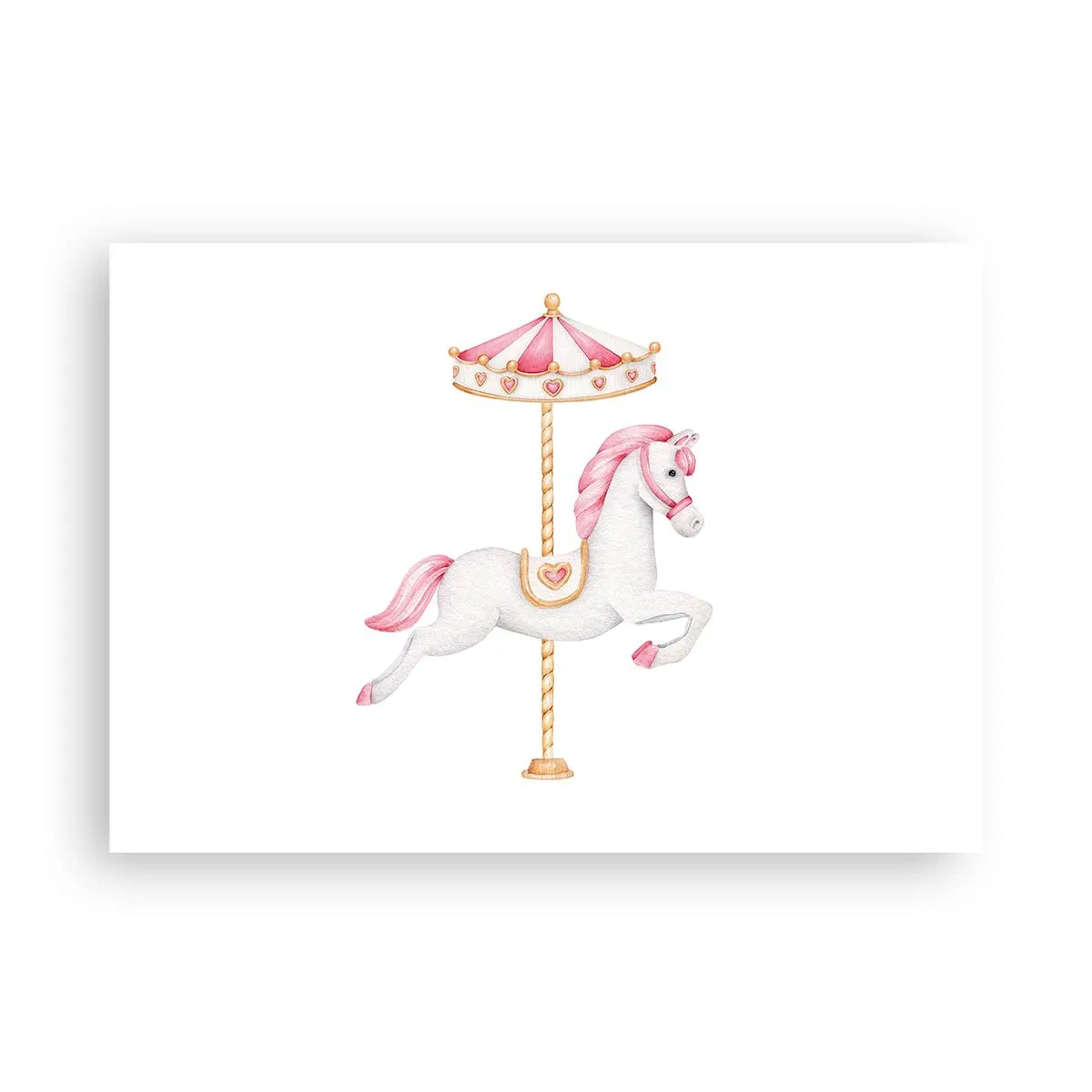 Affiche - Poster - Un cheval de carrousel aux tons pastel de rose - 100x70cm - Les sabots en avant - Décoration murale moderne pour le salon et la chambre ARTTOR